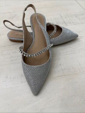 Stuart Weitzman Silver Crystal-Trim Pointed Slingback Flats